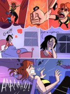 breasts drawing giantess mega comic black_hair color large_breasts robot destruction handheld rampage cleavage buildings bed gloves asian red_hair surprised black_eyes falling mask dream towering costume dialogue running_away imminent_vore mary_jane spider-man spider-woman marvel_comics nightmare cindy_moon silk bare_midriff caiman2 earth_20052 goblintron