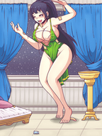 drawing growth color long_hair barefoot cleavage mini_giantess ripped_clothing inksgirls