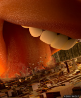giantess crush vore city mega tongue destruction mouth teeth licking goddess lips shrunken_people close_up digital_render ashkiiwolf safyia