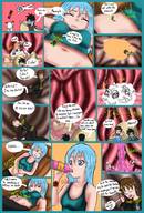 drawing vore sleeping comic long_hair clothed blue_hair lying_down unknown_artist unaware drinking inside_stomach dialogue panels internal_view