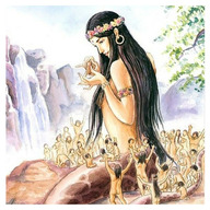 drawing black_hair long_hair goddess chinese outdoors snake_girl tinies nu_wa nu_qua mythology