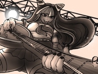 drawing monochrome long_hair tongue skirt low_angle shrunken_man sketch looking_down guitar mspaintgts stretchy ibuki_mioda electric_guitar