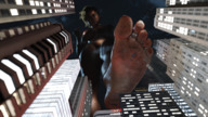 giantess nude city mega barefoot looking_down vehicles toe_ring point_of_view raised_foot stuck_to_foot digital_render uschi3