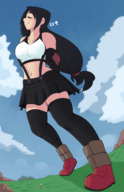 drawing growth giantess black_hair color clothed skirt tifa_lockhart final_fantasy final_fantasy_7 closed_eyes sihagen