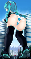 drawing giantess panties hatsune_miku city upskirt color clothed vocaloid looking_down point_of_view alice-magic