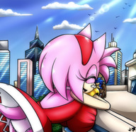 drawing gentle giantess panties furry city upskirt color blue_hair pink_hair amy_rose sonic_the_hedgehog hugging phoenixsalover