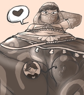 drawing monochrome giant male penis shrunken_woman sketch looking_down entrapment crossdressing inside_clothing no_background mspaintgts gerudo kathryn solar solarheart21 stuck_to_penis