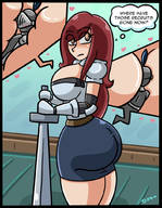 drawing color large_breasts sword brown_eyes red_hair shrunken_people erza_scarlet daisy-pink71 between_breasts