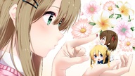 drawing long_hair clothed handheld brunette unknown_artist reaching poking hair_clip super_deformed