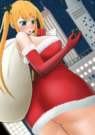 drawing giantess blushing city blonde color butt blue_eyes handheld santa_costume looking_at_tiny orenji