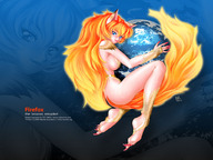 drawing giantess giga color long_hair blue_eyes planet red_hair firefox fox_girl
