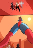 breasts drawing giantess white_hair wings city mega comic black_hair color large_breasts long_hair buildings angry gloves asian red_hair venom boots skyscraper mask looking_up towering costume hood looking_at_tiny gwen_stacy mary_jane black_cat bare_legs symbiote spider-man marvel_comics the_wasp cindy_moon silk beetle bare_midriff caiman2 earth_20052 spider_woman ci0 felicia_hardy