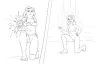 drawing nude monochrome long_hair shrinking unknown_artist shrunken_woman shrink_gun no_background