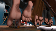 claws barefoot soles paws sitting shrunken_man ladder indoors charon2 locker_room digital_render