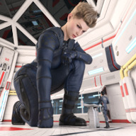 giantess blonde armor clothed short_hair kneeling indoors boomgts digital_render