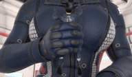 giantess blonde large_breasts armor clothed handheld short_hair indoors boomgts digital_render