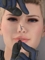 giantess blonde armor clothed short_hair shrunken_man indoors dropped boomgts digital_render