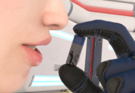 giantess blonde armor clothed smiling short_hair shrunken_man trapped indoors boomgts digital_render