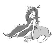 drawing monochrome long_hair smiling unknown_artist sitting closed_eyes thick_thighs no_background