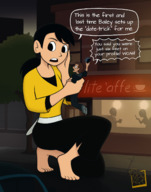 drawing giantess black_hair long_hair clothed handheld barefoot phone vehicles outdoors crouching dialogue dookspunk