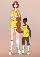 drawing black_hair clothed brunette short_hair mini_giantess basketball dark_skin no_background jersey gubblenub