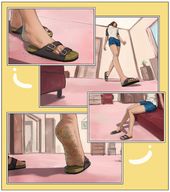 drawing crush micro long_hair toes barefoot soles blood brunette sitting sandals foot_crush walking unaware indoors panels buggysplat