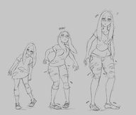 drawing growth pokemon monochrome long_hair sequence surprised ripped_clothing no_background homer-rier mina_(pokemon)
