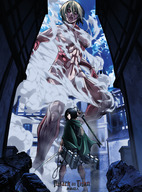 drawing blonde color anime low_angle town looking_down steam attack_on_titan female_titan mikasa_ackerman shingeki_no_kyogin annie_lionhart