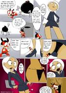 drawing white_hair comic long_hair high_heels superhero surprised unaware shrunken_man dialogue panels office_lady mirage dangerking11