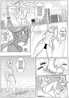 growth giantess giga city comic monochrome long_hair destruction clothed skirt buildings ribbon boots surprised walking looking_down ace_attorney dialogue panels athena_cykes dangerking11