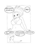 blushing comic monochrome large_breasts smiling ponytail looking_down dialogue panels shinrinyoku1