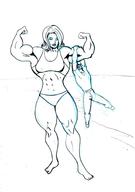 bikini drawing monochrome mini_giantess amazon hanging_on grim1978