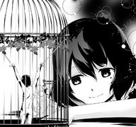 drawing monochrome shrunken_man cage looking_at_tiny akirakazumiya
