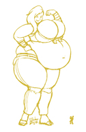 drawing giantess monochrome long_hair huge_breasts bbw fighting looking_down flexing thick_thighs no_background