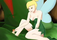 breasts drawing wings blonde color large_breasts long_hair cleavage short_hair sitting tinkerbell disney poking hair_bun gtsleuth