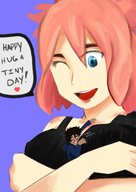 drawing large_breasts long_hair red_hair short_hair looking_down hugging dialogue no_background gtsleuth between_breasts