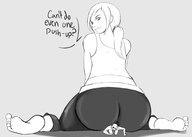 drawing long_hair butt_crush smiling ponytail sitting pinned dialogue no_background gtsleuth