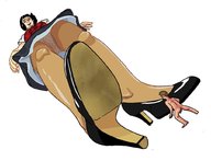 drawing panties upskirt large_breasts high_heels shoes low_angle shrunken_man looking_down molotav raised_foot no_background
