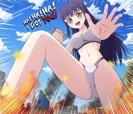 drawing giantess panties city color destruction bra underwear fire reaching smoke missiles point_of_view aircraft dialogue thedaibijin