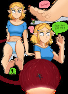 drawing panties vore blonde barefoot soles short_hair sitting shrunken_man tinies dialogue internal_view no_background pointed_ears punishedmosquito picori princess_zelda_(the_legend_of_zelda)