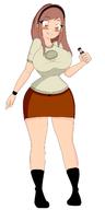 drawing blushing large_breasts long_hair clothed handheld brunette smiling shrunken_man looking_down fist bracelet hairband no_background piperock1313