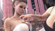 breasts comic ponytail shrunken_man corset hall looking_at_victim struggling digital_render lfcfan adeline dragging valona throneroom