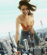breasts giantess collage city mega destruction rampage cleavage brunette kneeling giantesses los_angeles looking_at_viewer analternateusername