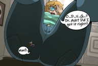 drawing blonde color butt blue_eyes glasses butt_crush jeans low_angle sitting unaware shrunken_woman point_of_view stripes smothering striped_shirt mspaintgts