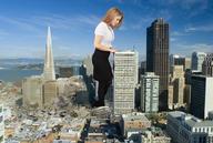 breasts giantess collage city mega blonde destruction skirt looking_down leaning_against_building san_francisco transamerica_pyramid tiny-little-lisa