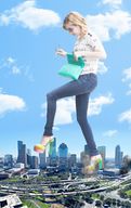 giantess collage city mega blonde destruction handheld high_heels foot_crush airplane looking_down sunglasses road dochamps