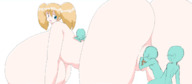 insertion nude blonde long_hair huge_breasts smiling crawling tinies looking_back big_butt no_background woomy