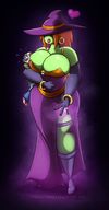 drawing color cleavage huge_breasts gloves mini_giantess boots witch blue_skin fishnets mask holding no_background green_skin witch_hat kernaalitanuli