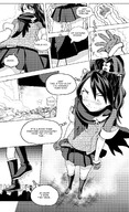 drawing growth giantess city comic monochrome black_hair destruction buildings boots ace_attorney dialogue thought_bubble kay_faraday eudetenis