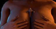 huge_breasts breast_crush animation shrunken_man digital_render cupping_breasts between_breasts cobra007